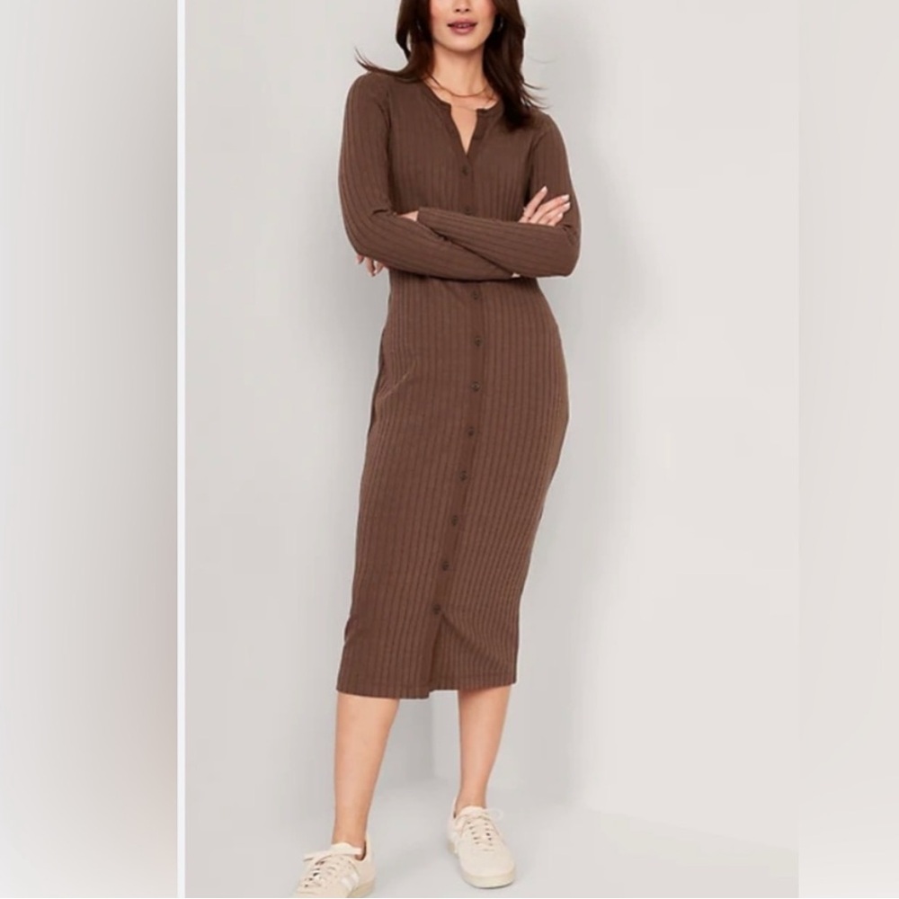 Old Navy Long Sleeve Ribbed Dress - Burgundy